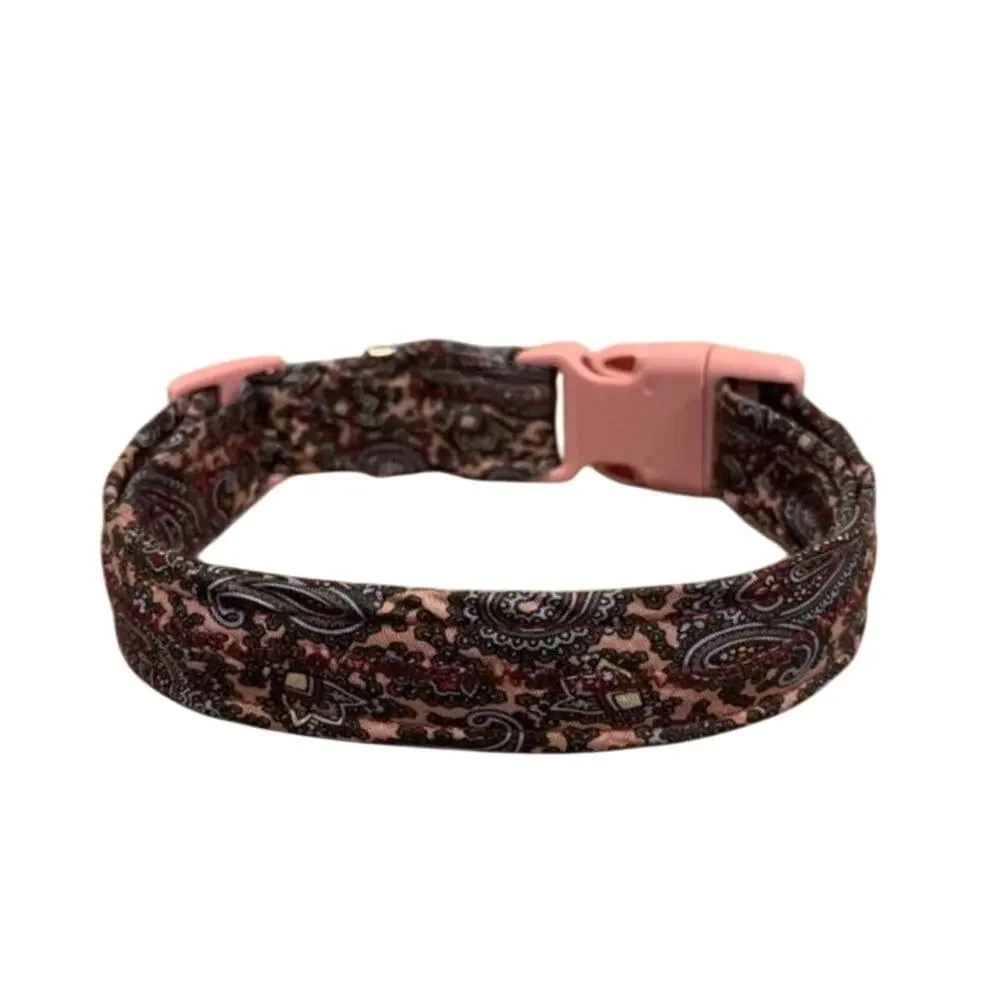 New Handmade Adjustable Upcycled Neck Tie Pink Navy Paisley Dog Collar